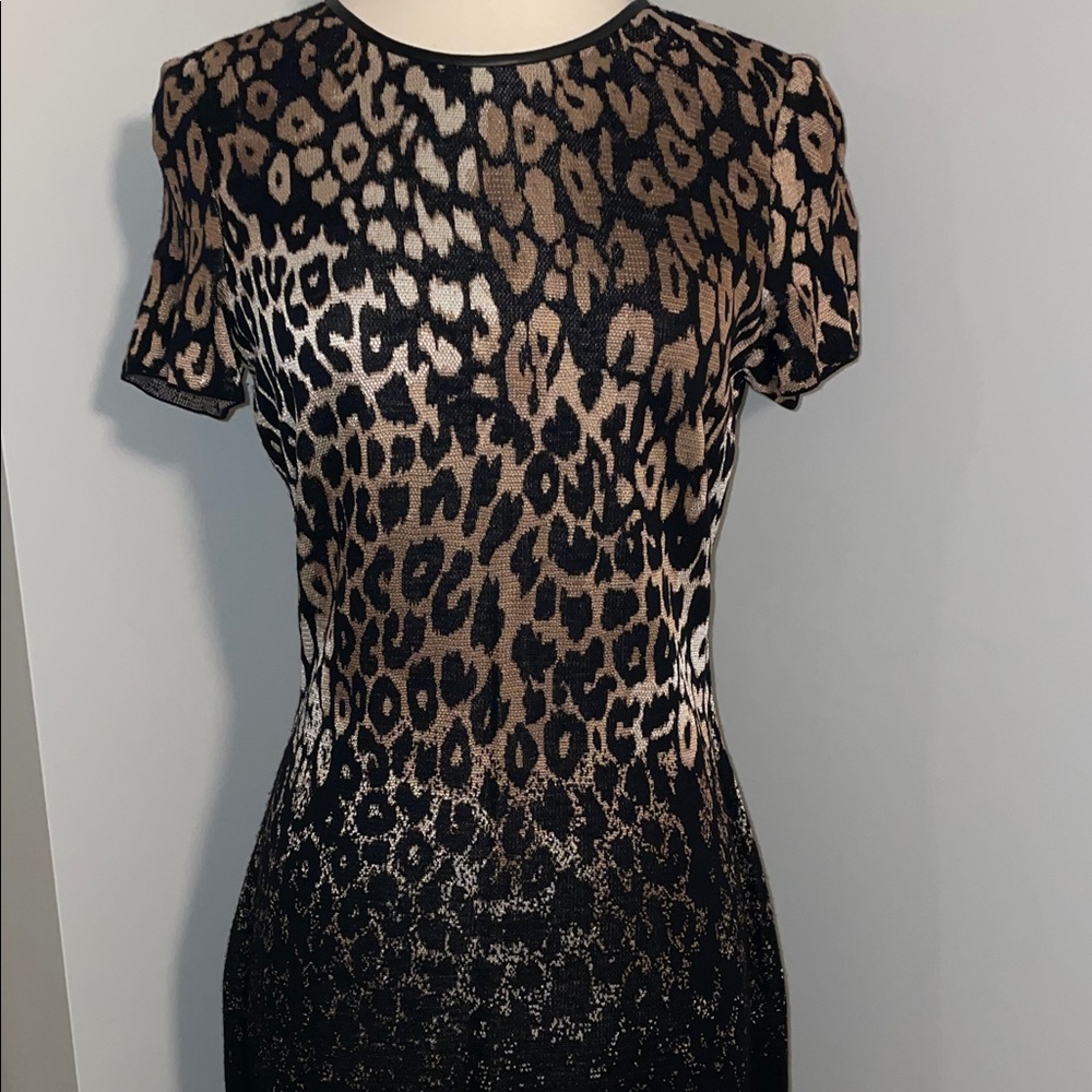 St. John Black and Brown Leopard Print Dress